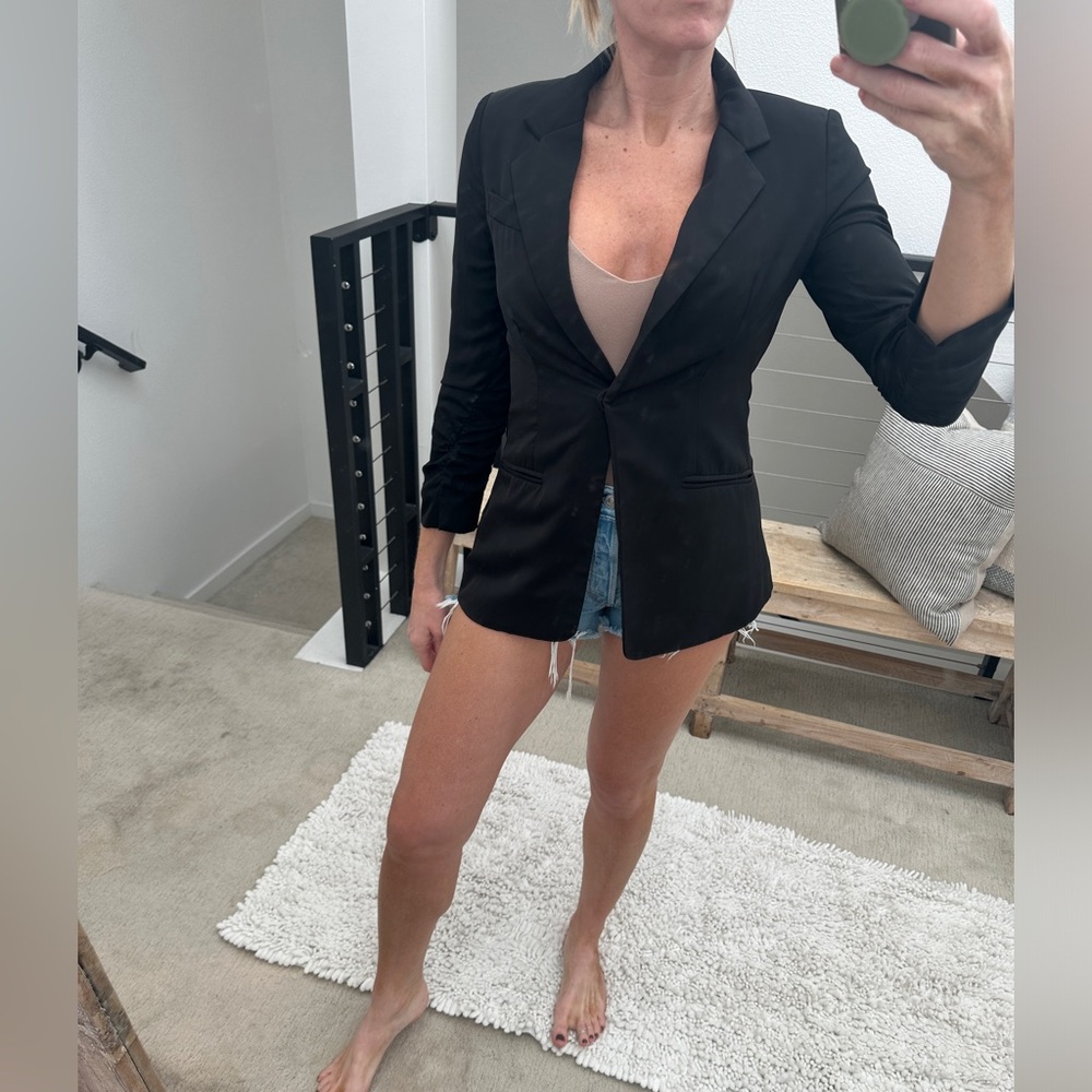 Black Blazer w/ Ruched Mid Sleeves Business Attire Versatile S